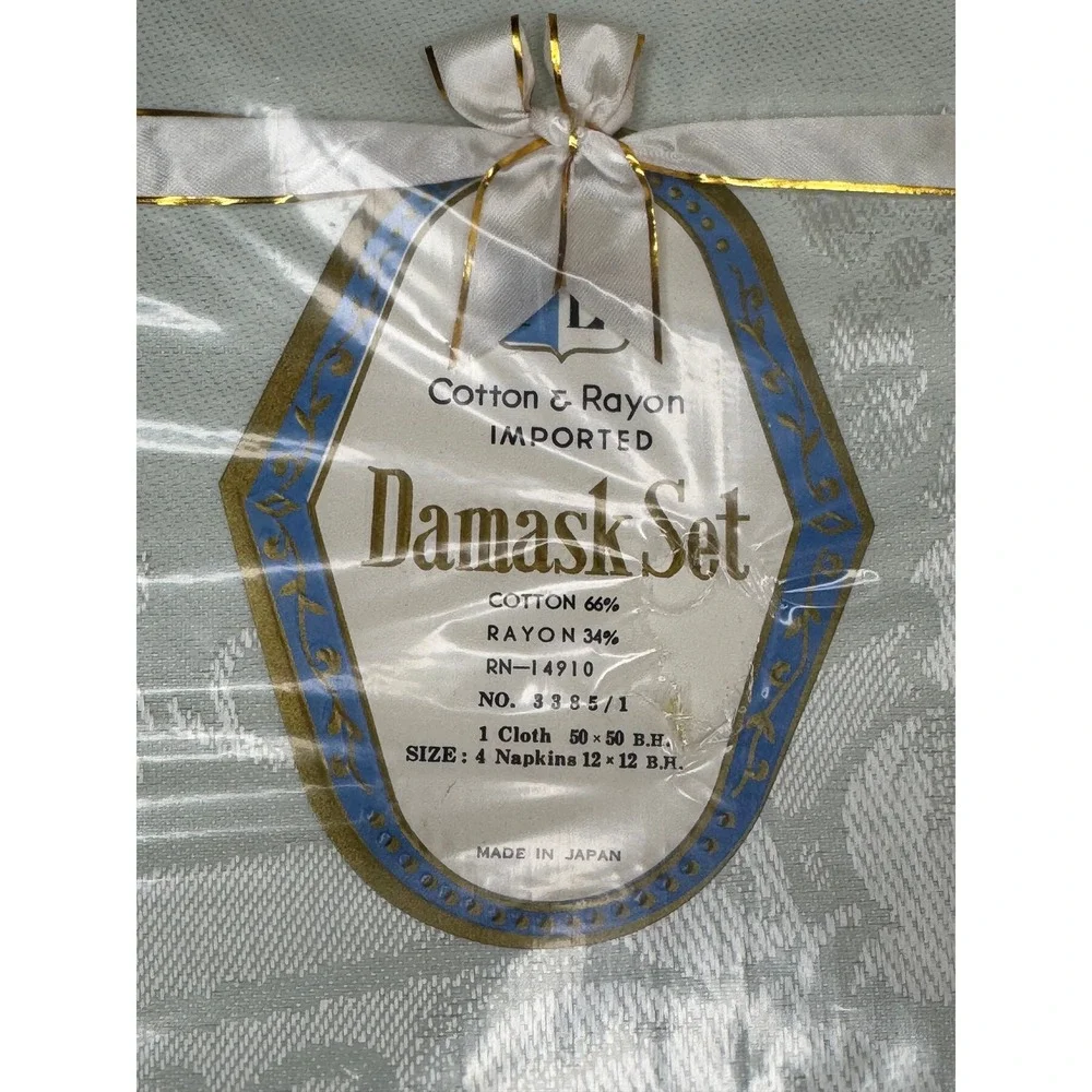 Vintage Damask Set Cotton Rayon Tablecloth‎ 4 Napkins Imported Japan